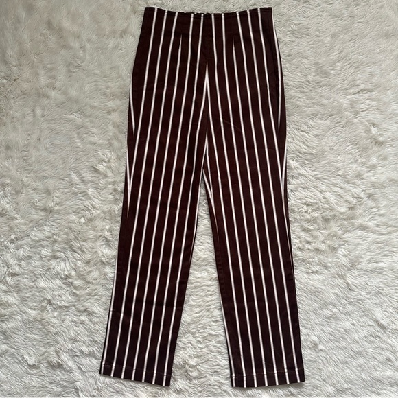 Reformation Pants Marlon Pant Cropped High Waist Coffee Stripe Brown 2 - Picture 3 of 11